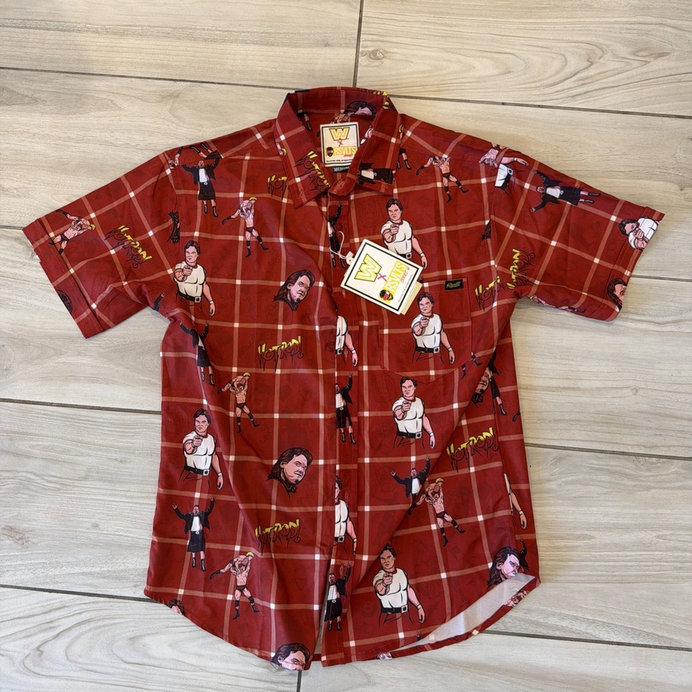 RSVLTS X WWE Button Shirt Medium M Red "Rowdy" Roddy Piper Hot Rod Kunuflex